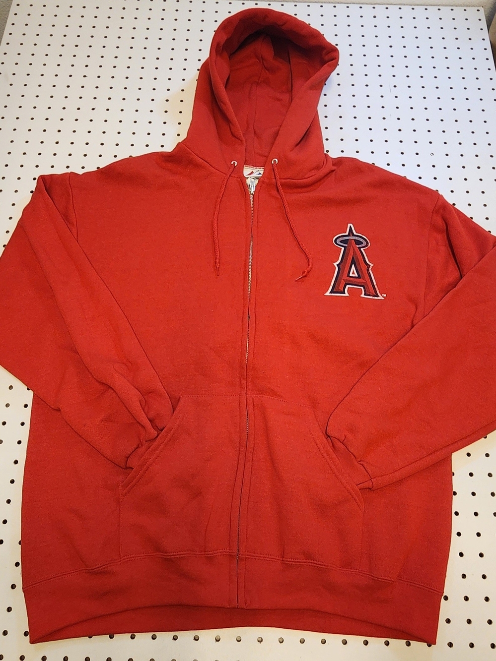 Majestic LA Angels Full Zip Hoodie Sweatshirt Mens Medium Red MLB Big Logo Y2K